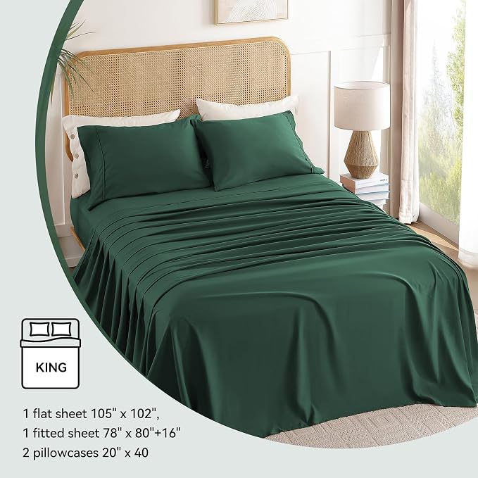 King Sheet Set 4 Piece, Wrinkle Free, Oeko-Tex Certified Bedsheets，Olive Green - Image 6