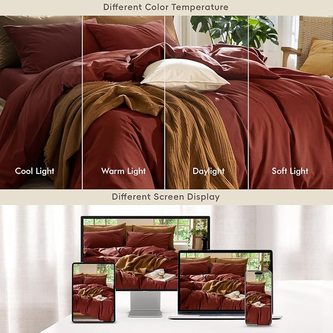 MooMee Bedding Duvet Cover Set 100% Washed Cotton Linen Like Textured - Image 7