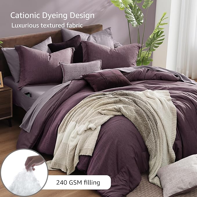 Monbix Twin XL Comforter Set Italian Plum, Cationic Dyeing Bedding Set - Image 3
