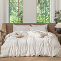 MooMee Striped Duvet Cover Set 100% Washed Cotton Linen Like Textured by MOOMEE