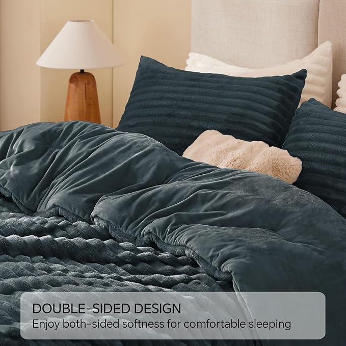 BEDELITE Fleece Queen Comforter Set -Super Soft & Warm Fluffy Dark Grey Bedding - Image 5