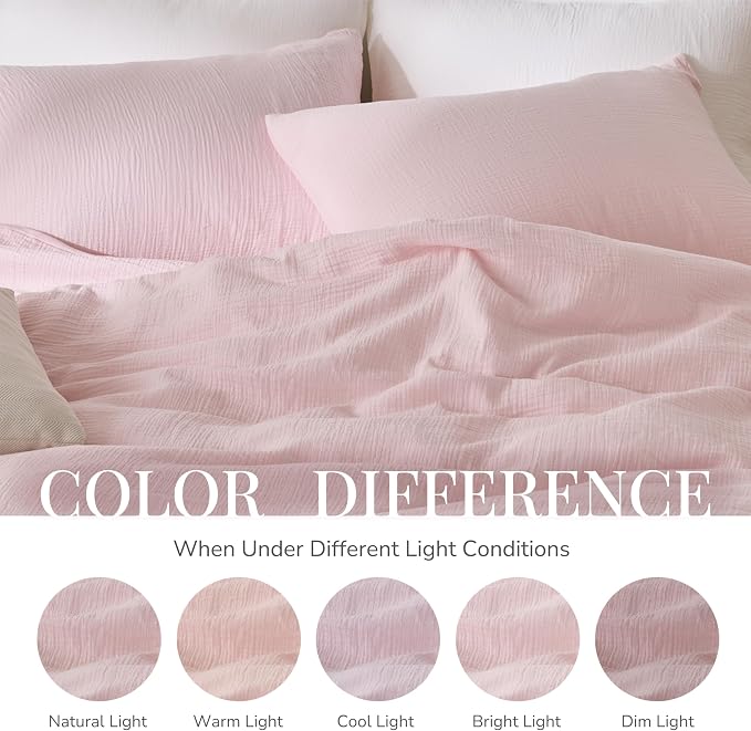 Pink Duvet Cover Queen Size, 100% Sandwashed Cotton Soft Queen Duvet Cover Set - Image 8