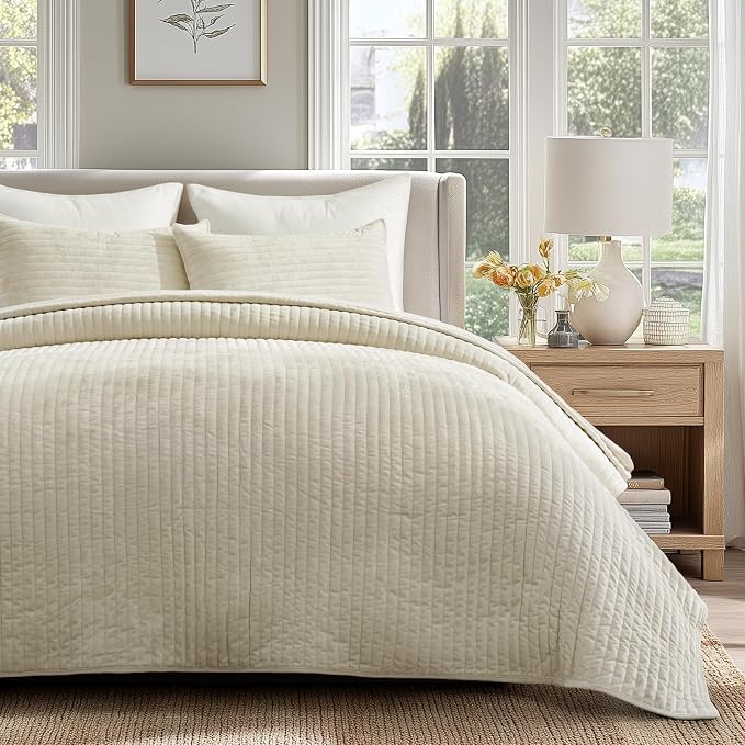 EVERGRACE Velvet Quilt Set California King 118'' x 106'', Luxurious Soft - Image 7