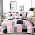 Tyrot 2 Piece Pink Grey Quilt Set Twin Size Pink Gray White Geometric by TyrotHomeDecor