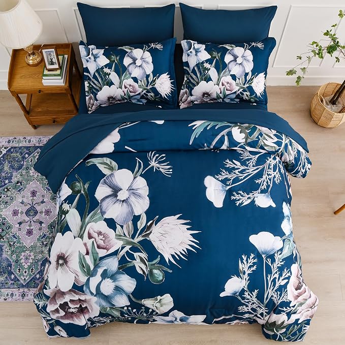 Luxudecor Floral Comforter Set King Size 7 Piece, Elegant Comforter Bedding Set - Image 3