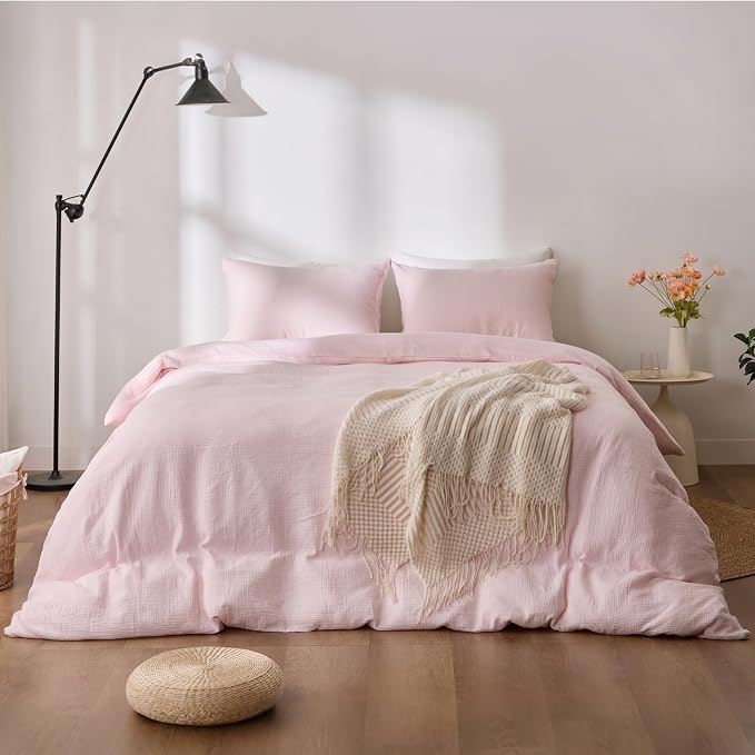 Pink Duvet Cover King, 100% Sandwashed Cotton Soft King Size Duvet Cover Set 3 - Image 7