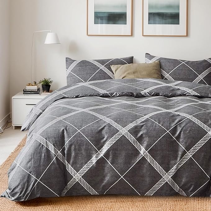 TOCOMOA Plaid Duvet Cover Set 100% Natural Cotton Soft Comfy Breathable 3 Piece by TOCOMOA