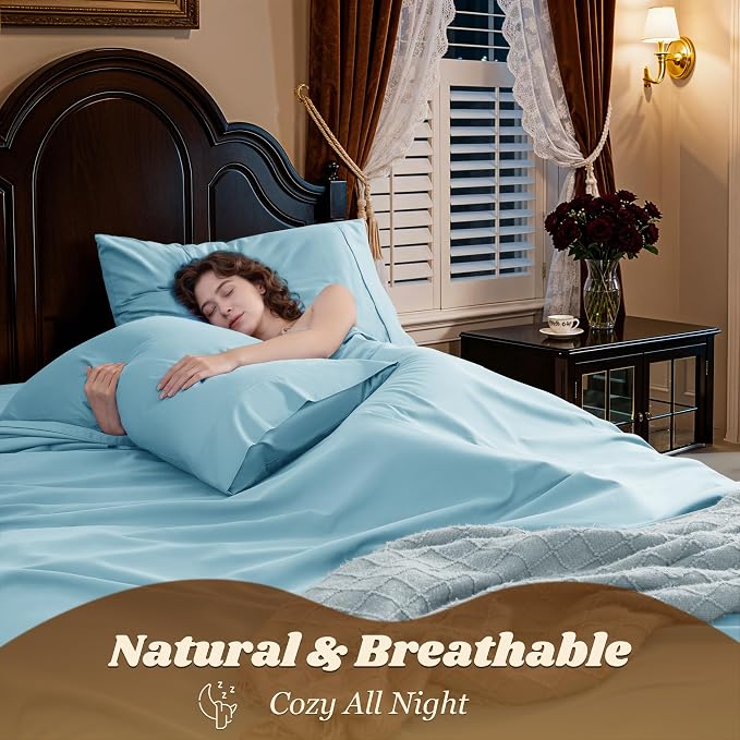 LBRO2M 100% Cotton Sheets Set Deep Pocket 19", 1000 Thread Count Full Size 4 - Image 5
