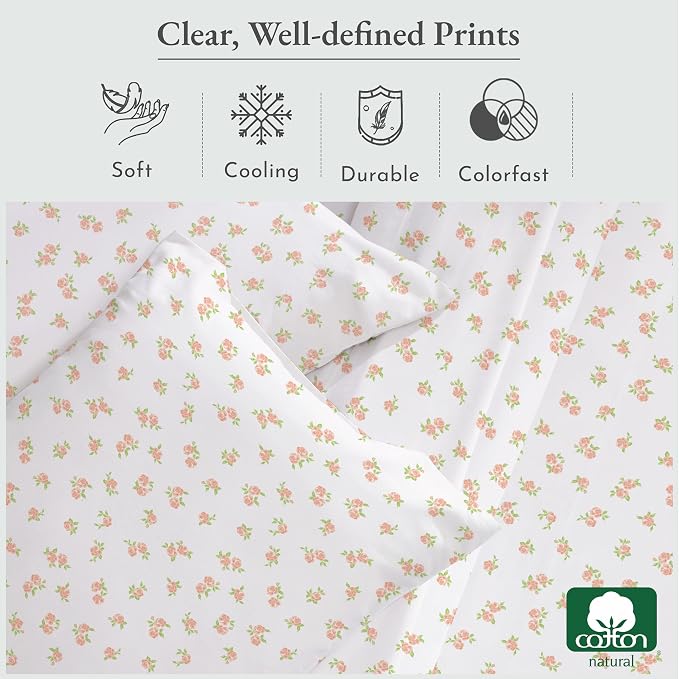 California Design Den Twin Floral Sheet Set, 100% Cotton 12" Pocket Twin Sheets - Image 5
