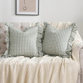 2 Pack Sage Green/White Plaid Ruffle Throw Pillow Covers Farmhouse Checkered by Qilunn