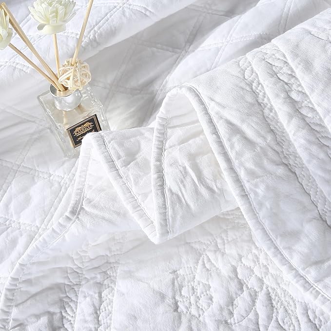 ROOMLIFE Quilt Set Full Size 3D Floral Embroidery Pattern 3-Piece Cotton - Image 8