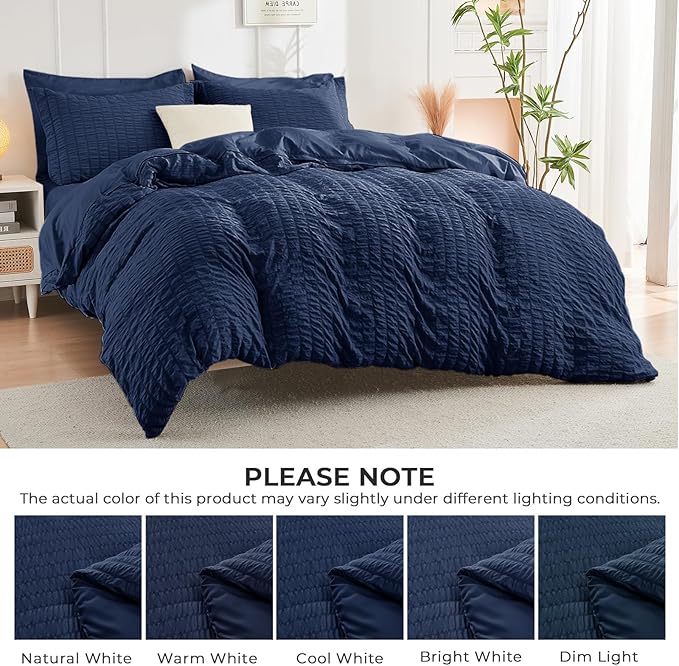 HYMOKEGE Navy Blue Twin XL Comforter Set Seersucker 5 Pieces, All Season Luxury - Image 6