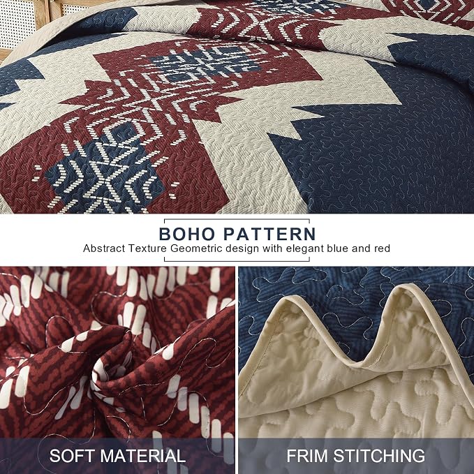 Dintszyayue Queen Quilt Set 3 Piece Boho Aztec Texture Bedspread Coverlet Set - Image 4