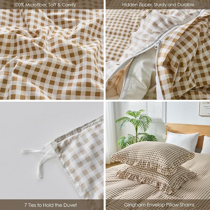 Gingham Duvet Cover Full Size, 3 Pieces Soft Breathable Microfiber Plaid - Image 2
