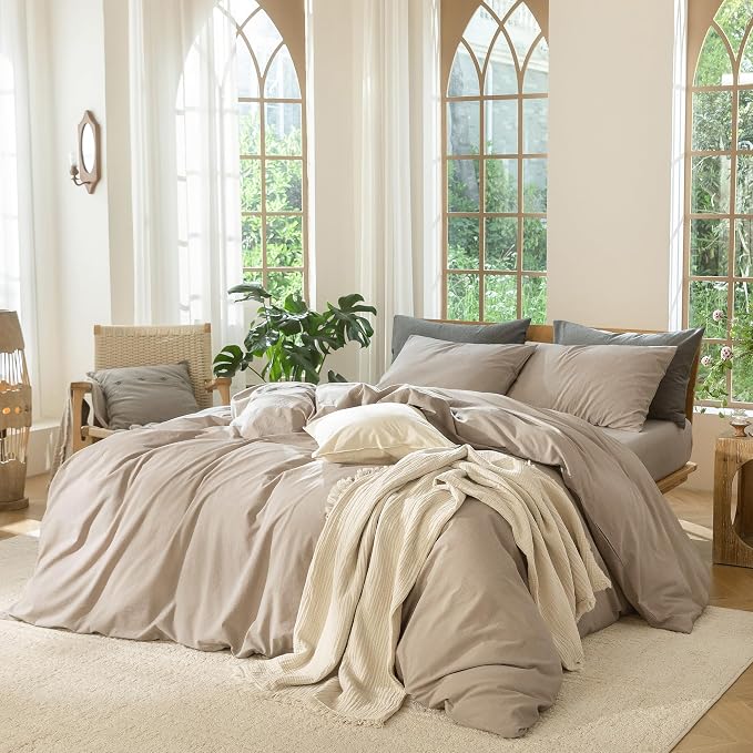 MooMee Bedding Duvet Cover Set 100% Washed Cotton Linen Like Textured - Image 3