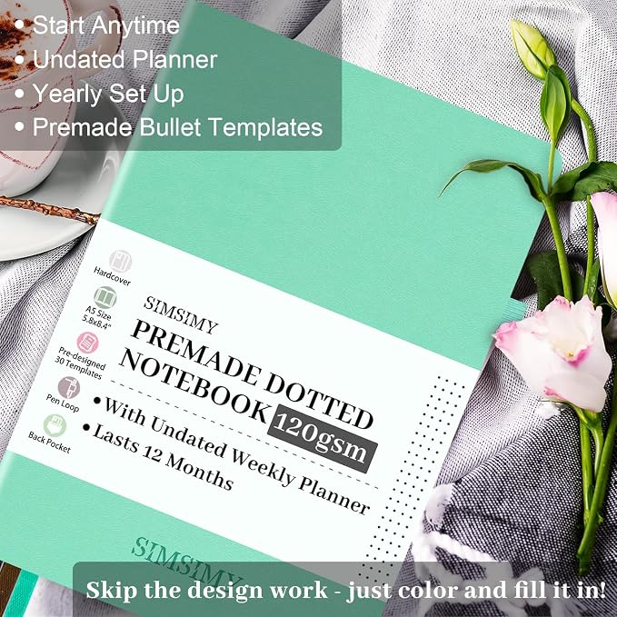 Premade Bullet Dotted Journal Notebook, Pre-made Dot Grid Journaling - Image 2