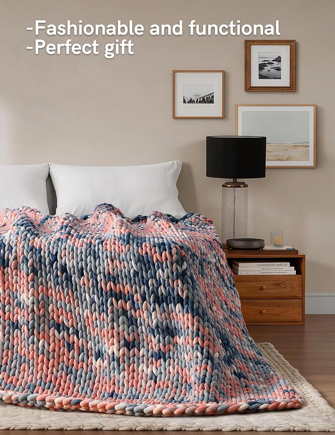 YnM Weighted Blanket, Handmade Chunky Knitted Design, Soft and Cozy, - Image 3