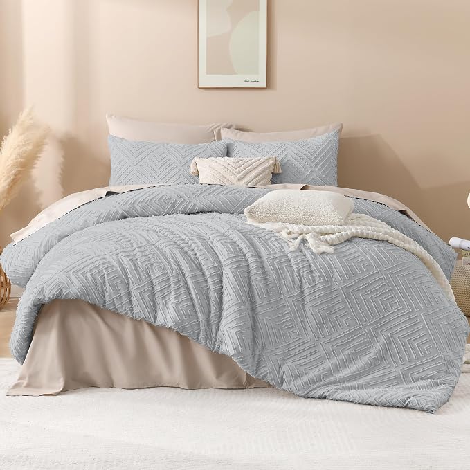 Andency Light Grey Boho Queen Comforter Set, Lightweight Fluffy Bedding - Image 2
