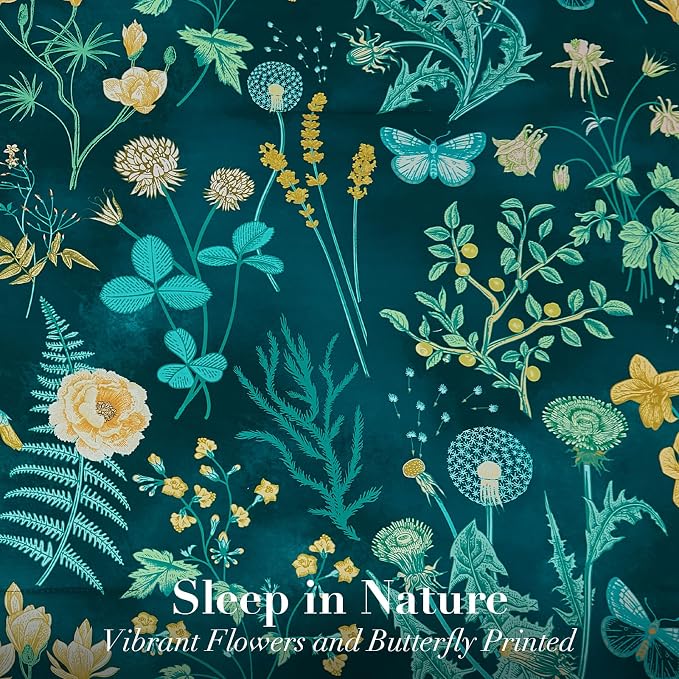 Yiran King Size Comforter Set 7 Piece, Teal Green Floral Bedding Set, - Image 4