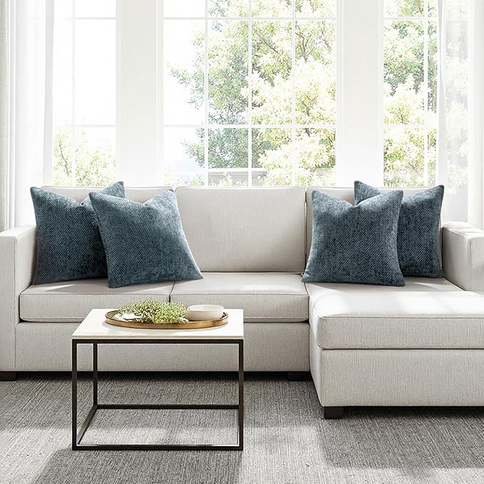 MIULEE Pack of 4 Couch Throw Pillow Covers 18x18 Inch Navy Blue Soft Decorative - Image 4