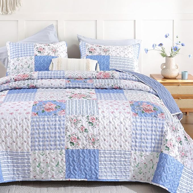 YIKUSH Quilt Sets King Size Floral Quilt Set 3 Pieces Bedding Set Bedspreads by YIKUSH