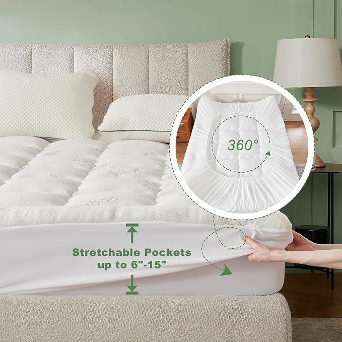 BEDLORE Full Size Mattress Topper Viscose Derived from Bamboo, Thick Pillow Top - Image 6