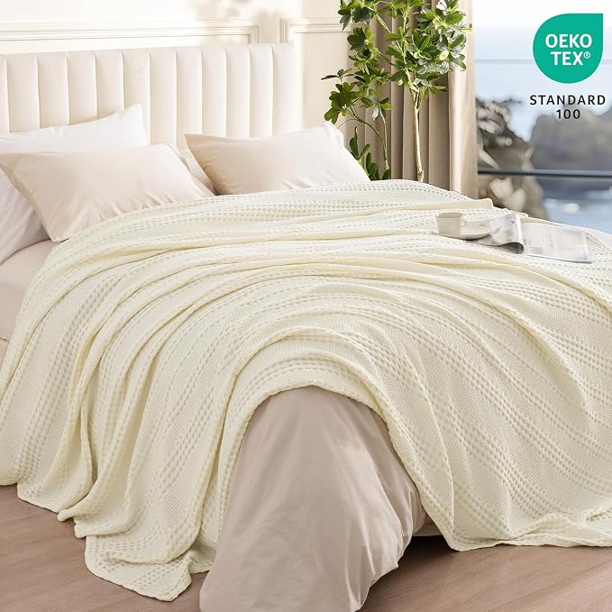 PHF Cooling Waffle Blanket King Size, Lightweight 60% Rayon from Bamboo & 40% - Image 3