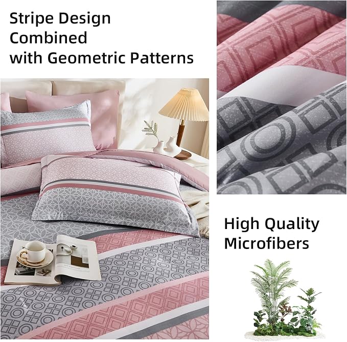 WONGS BEDDING Pink King Comforter Set 7 Pieces, Boho Striped Bed in a Bag Queen - Image 7