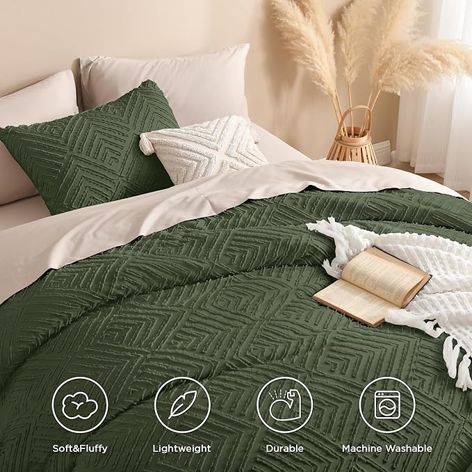 Andency Olive Green California King Comforter Set, 3 Pieces Boho Men Bedding - Image 4