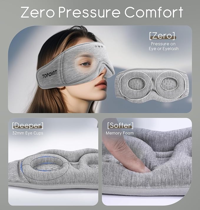 Sleep Mask with Headphones Bluetooth 5.4, TOPOINT 3D Eye Mask Blackout with - Image 4