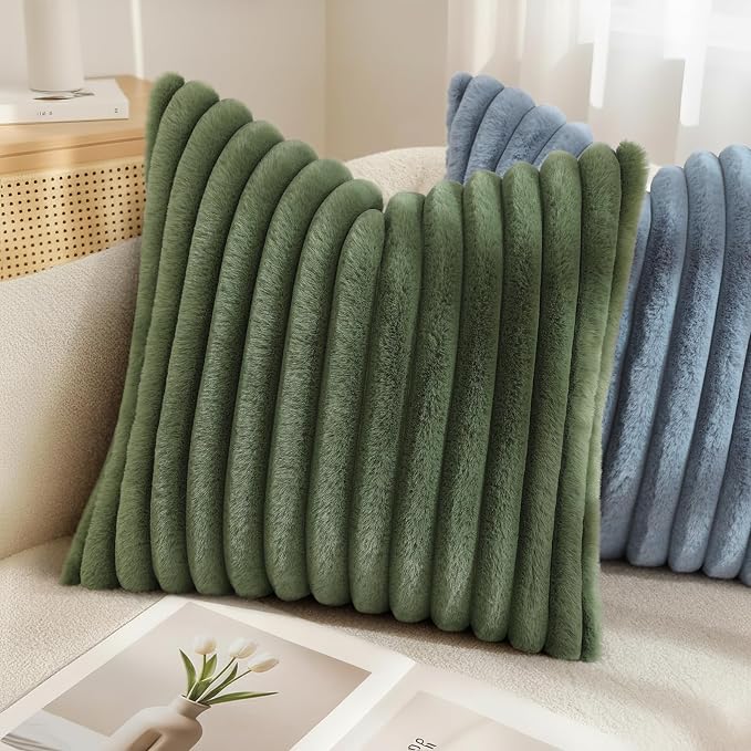 decorUhome Cozy Faux Fur Throw Pillow Covers 24x24 Set of 2 Decorative Soft - Image 6