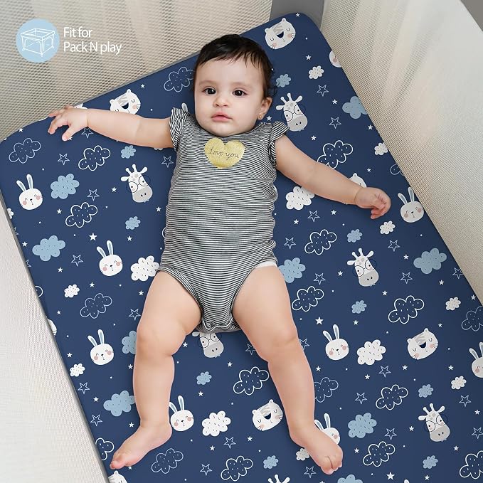 Baby Mini Crib Sheets Boy, Portable 38”x26” Pack and Play Sheets Fitted - Image 5