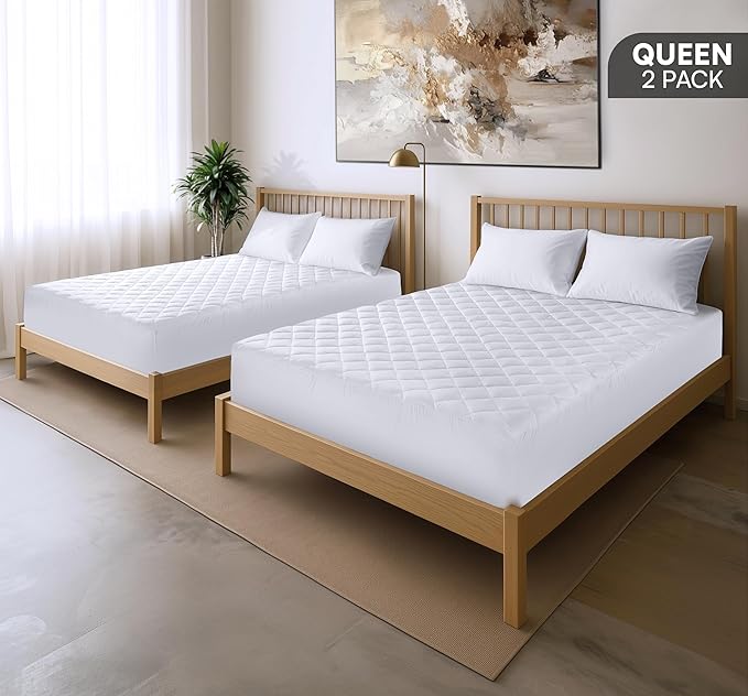 Utopia Bedding 2 Pack Quilted Fitted Mattress Pad, Queen Size, Elastic Fitted - Image 2