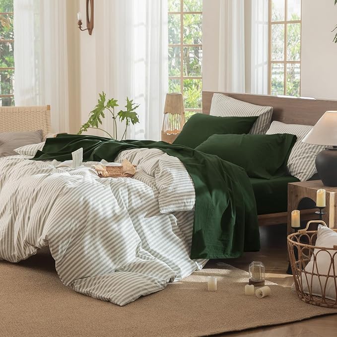 MooMee Fitted Bottom Sheet Only 100% Washed Cotton Linen Like Textured - Image 7