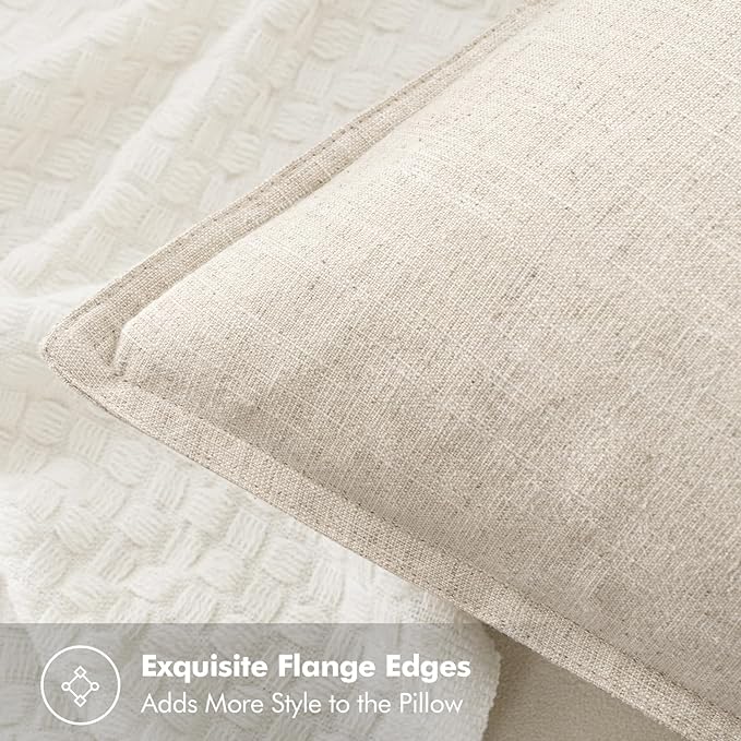MIULEE Decorative Linen Lumbar Pillow Covers 12x24 Inch Natural Beige Boho - Image 2