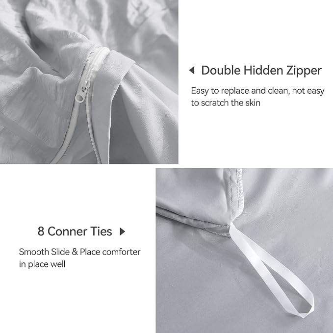 JELLYMONI Light Grey Duvet Cover King Size, Soft Breathable Seersucker Duvet - Image 5