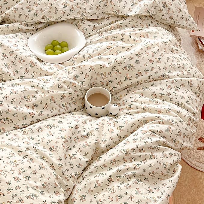 mixinni Boho Floral Girls Duvet Cover Set King Size Soft Cotton Comforter Cover - Image 5