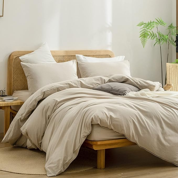 BESTOUCH Duvet Cover Set 100% Washed Cotton Linen Feel Super Soft Comfortable - Image 4