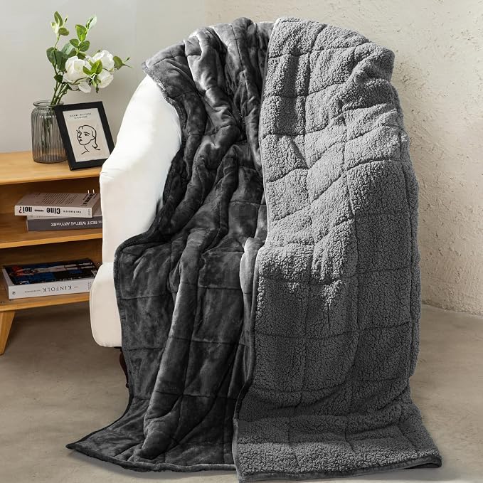 Aemicion Queen Size Weighted Blanket 15lbs, Plush Fleece Sherpa Heavy Blanket by Aemicion