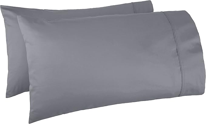Amazon Basics 400 Thread Count 100% Cotton Pillow Cases, Sateen Weave, Dark Gray by AmazonBasics