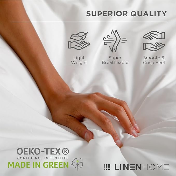 Linen Home 100% Cotton Percale Sheets California King Size, Sand Shell - Image 7