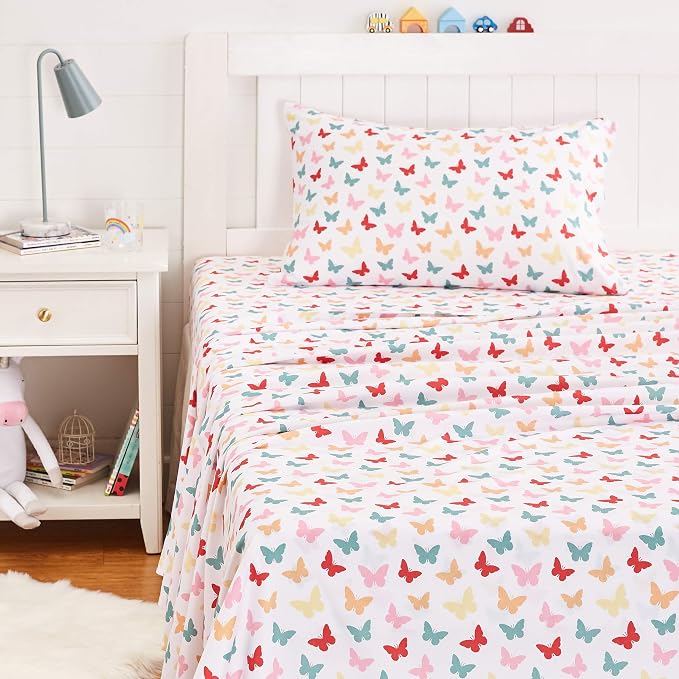 Amazon Basics Kid's Soft Easy-Wash Microfiber 3-Piece Sheet Set, Butterfly - Image 6