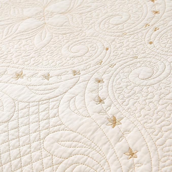 ROOMLIFE Quilt Set King Size 3D Floral Embroidery Pattern 3-Piece Cotton - Image 4