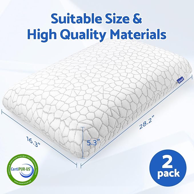 CushZone Memory Foam Pillows for Sleeping, Bed Pillow - Image 2
