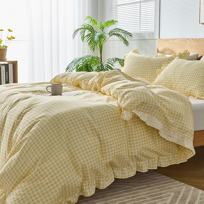 Gingham Duvet Cover Queen Size, 3 Pieces Soft Breathable Microfiber Plaid - Image 7
