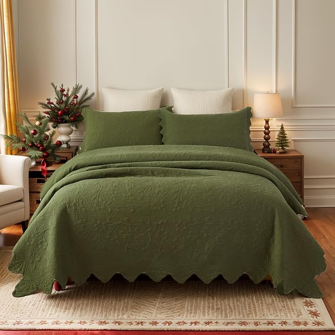 Brandream Queen Size Quilt Set Cotton Green Quilts Luxury Farmhouse Bedding Set - Image 2