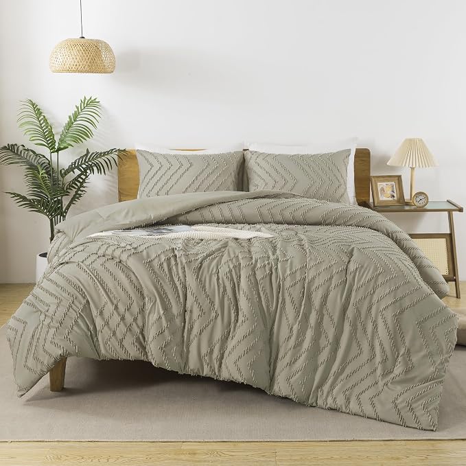 Andency Oatmeal California King Comforter Set, Boho Cal King Soft Warm Tufted by Andency