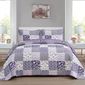 Mybedsoul Purple Quilt Set Queen Size, 3 Pieces Boho Floral Plaid Bedspread by Mybedsoul