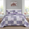 Mybedsoul Purple Quilt Set California King Size, 3 Pieces Boho Plaid Floral by Mybedsoul