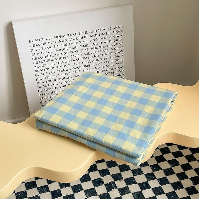 mixinni Yellow Blue Green Checkered Duvet Cover Set - Image 7